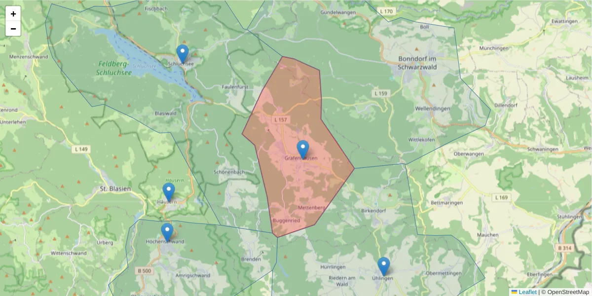 Karte des Postleitzahlen Bereichs  und der umliegenden Postleitzahlen in Deutschland