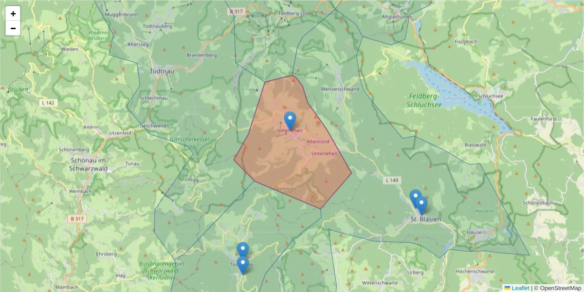 Karte des Postleitzahlen Bereichs  und der umliegenden Postleitzahlen in Deutschland