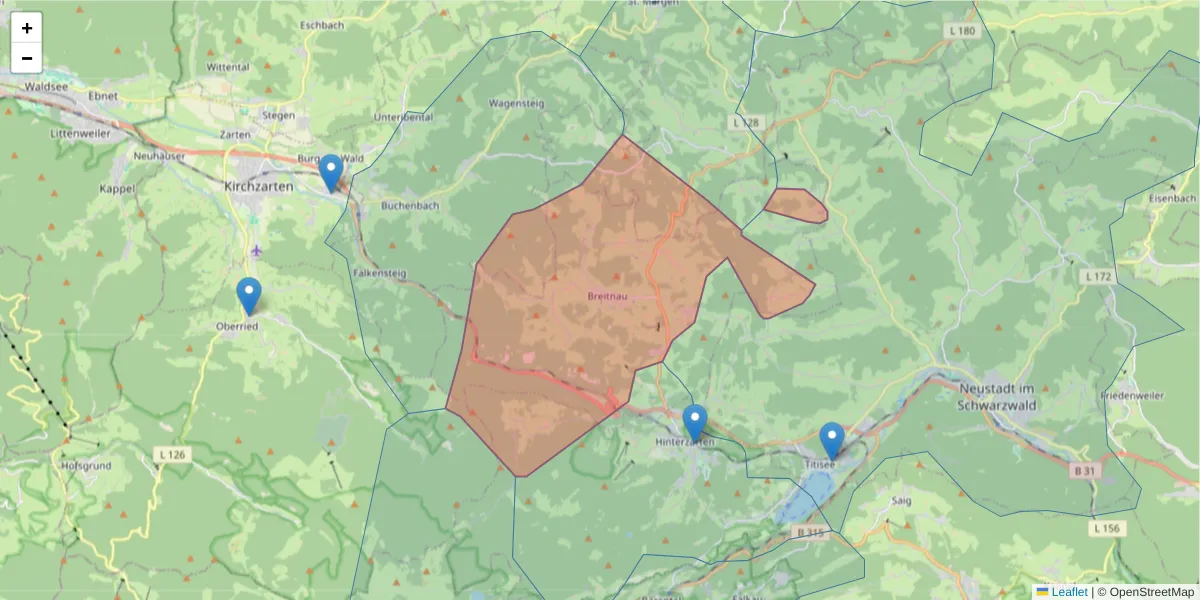 Karte des Postleitzahlen Bereichs  und der umliegenden Postleitzahlen in Deutschland