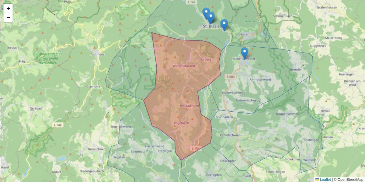 Karte des Postleitzahlen Bereichs  und der umliegenden Postleitzahlen in Deutschland