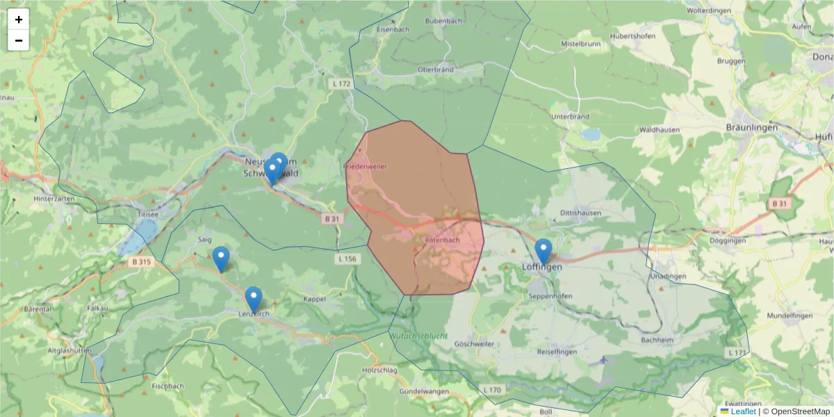 Karte des Postleitzahlen Bereichs  und der umliegenden Postleitzahlen in Deutschland