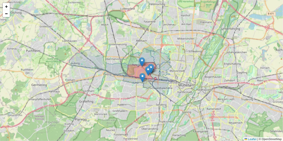 Karte des Postleitzahlen Bereichs  und der umliegenden Postleitzahlen in Deutschland