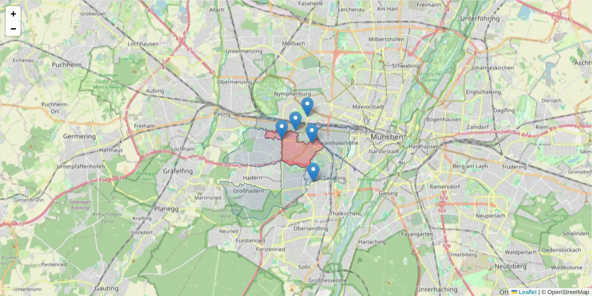 Karte des Postleitzahlen Bereichs  und der umliegenden Postleitzahlen in Deutschland