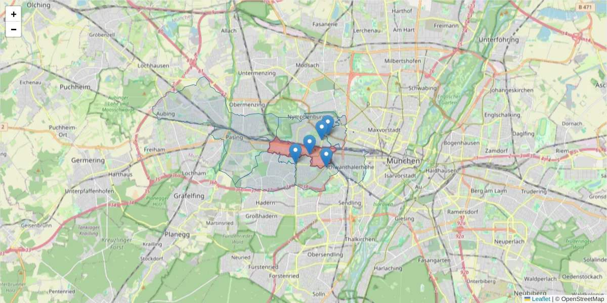 Karte des Postleitzahlen Bereichs  und der umliegenden Postleitzahlen in Deutschland