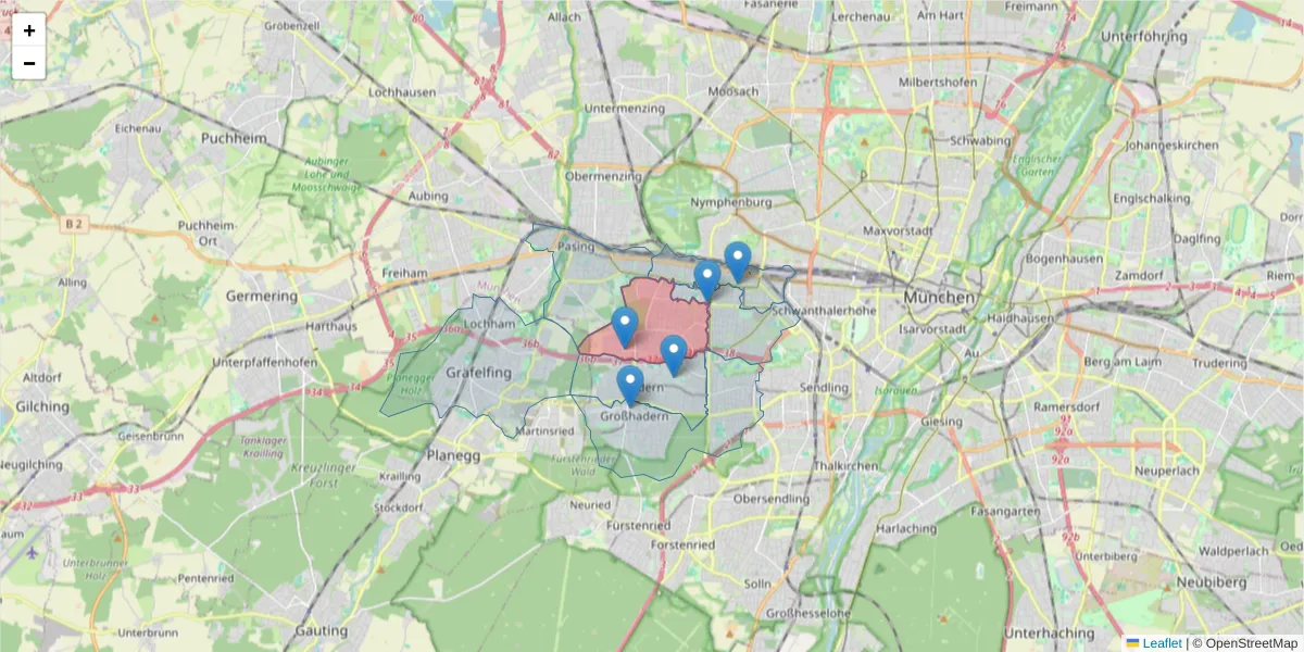 Karte des Postleitzahlen Bereichs  und der umliegenden Postleitzahlen in Deutschland
