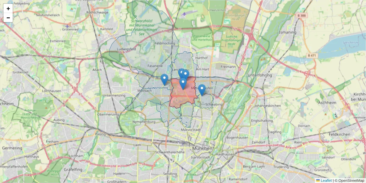 Karte des Postleitzahlen Bereichs  und der umliegenden Postleitzahlen in Deutschland