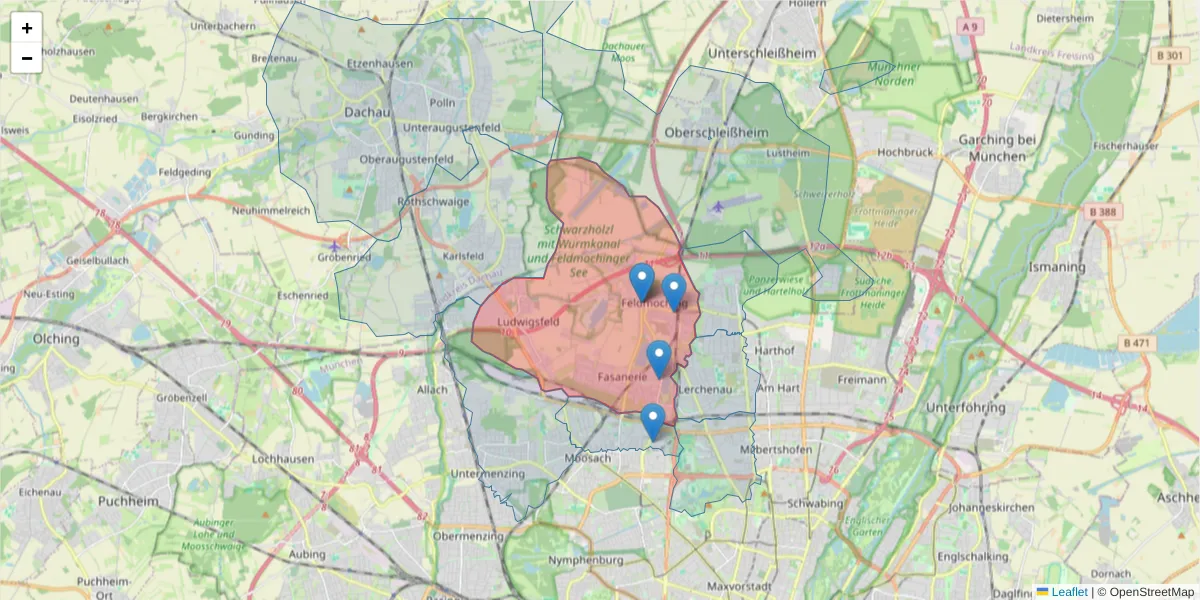 Karte des Postleitzahlen Bereichs  und der umliegenden Postleitzahlen in Deutschland