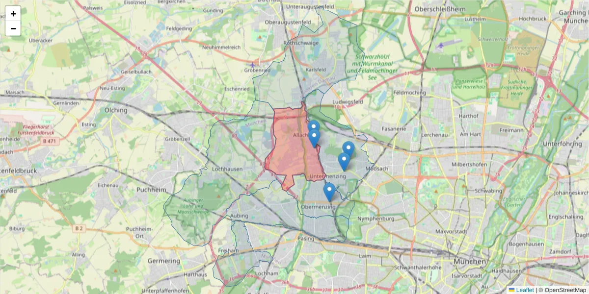 Karte des Postleitzahlen Bereichs  und der umliegenden Postleitzahlen in Deutschland