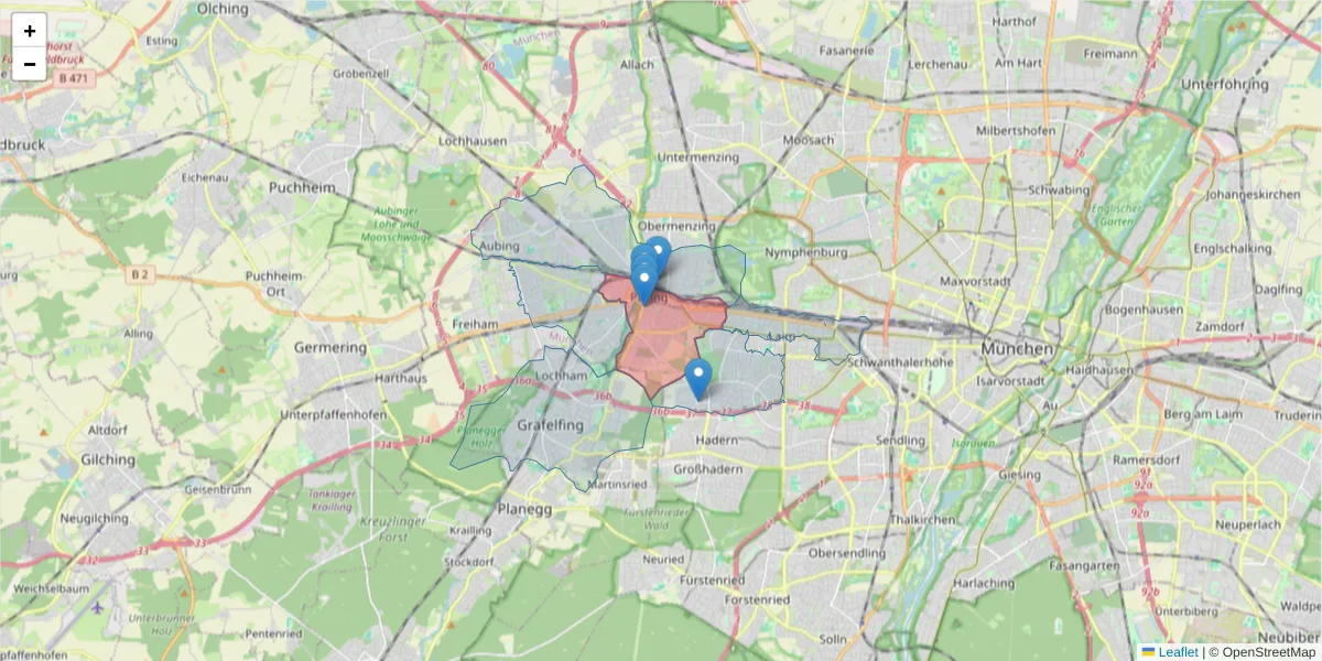Karte des Postleitzahlen Bereichs  und der umliegenden Postleitzahlen in Deutschland