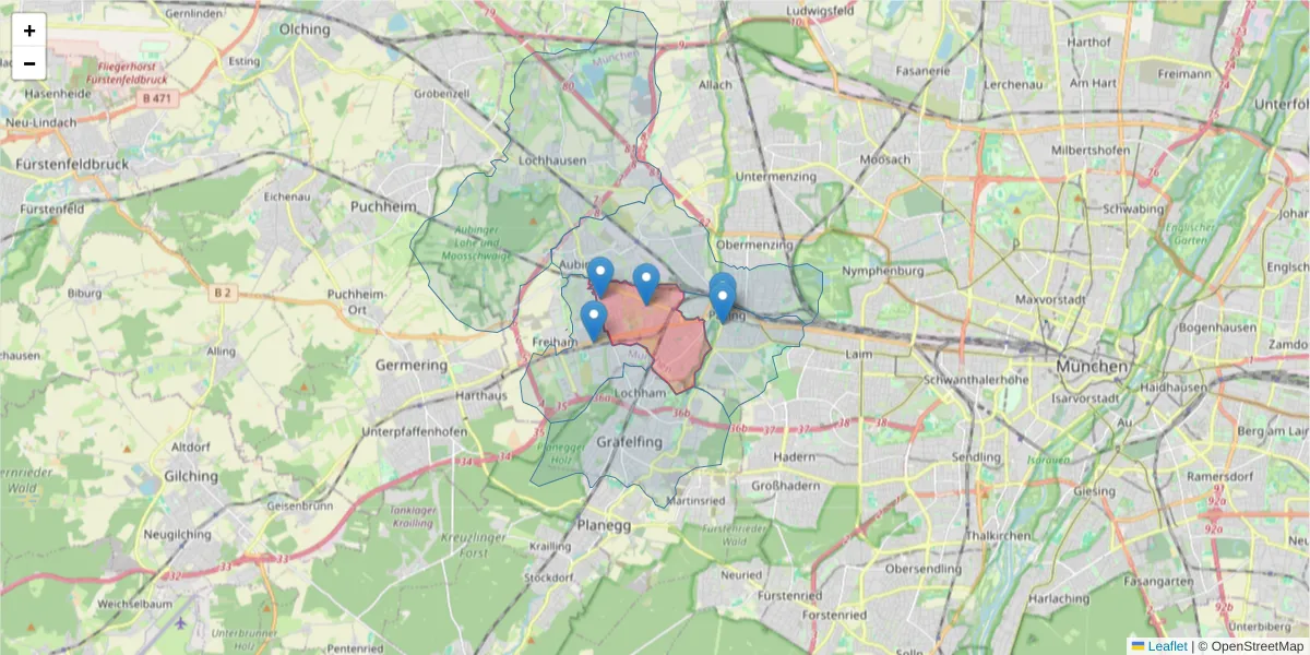 Karte des Postleitzahlen Bereichs  und der umliegenden Postleitzahlen in Deutschland
