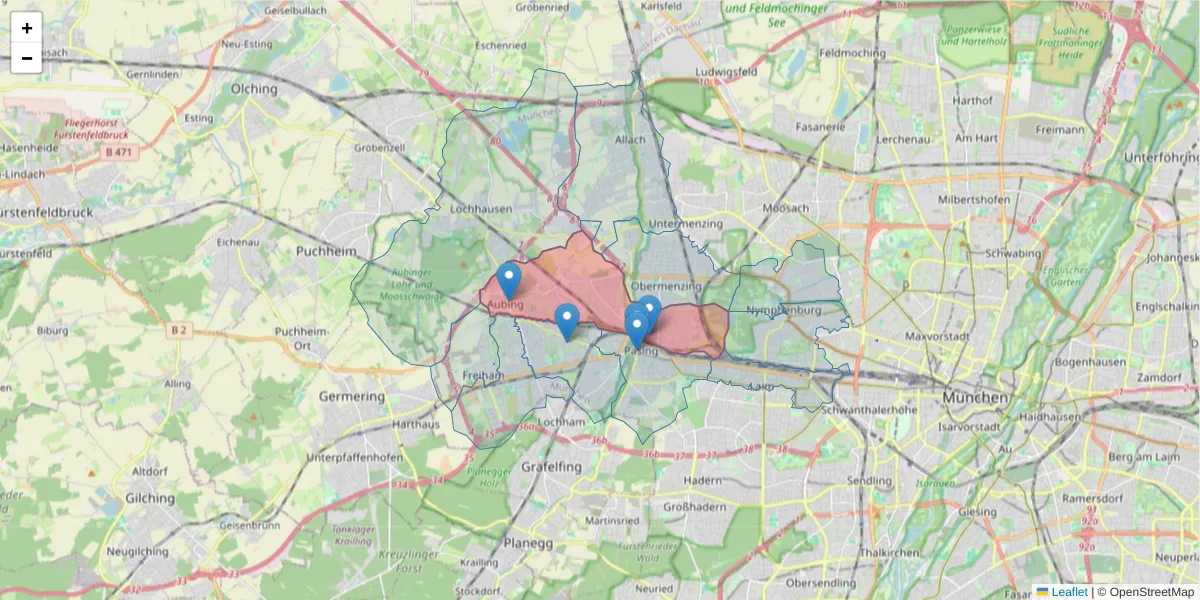 Karte des Postleitzahlen Bereichs  und der umliegenden Postleitzahlen in Deutschland