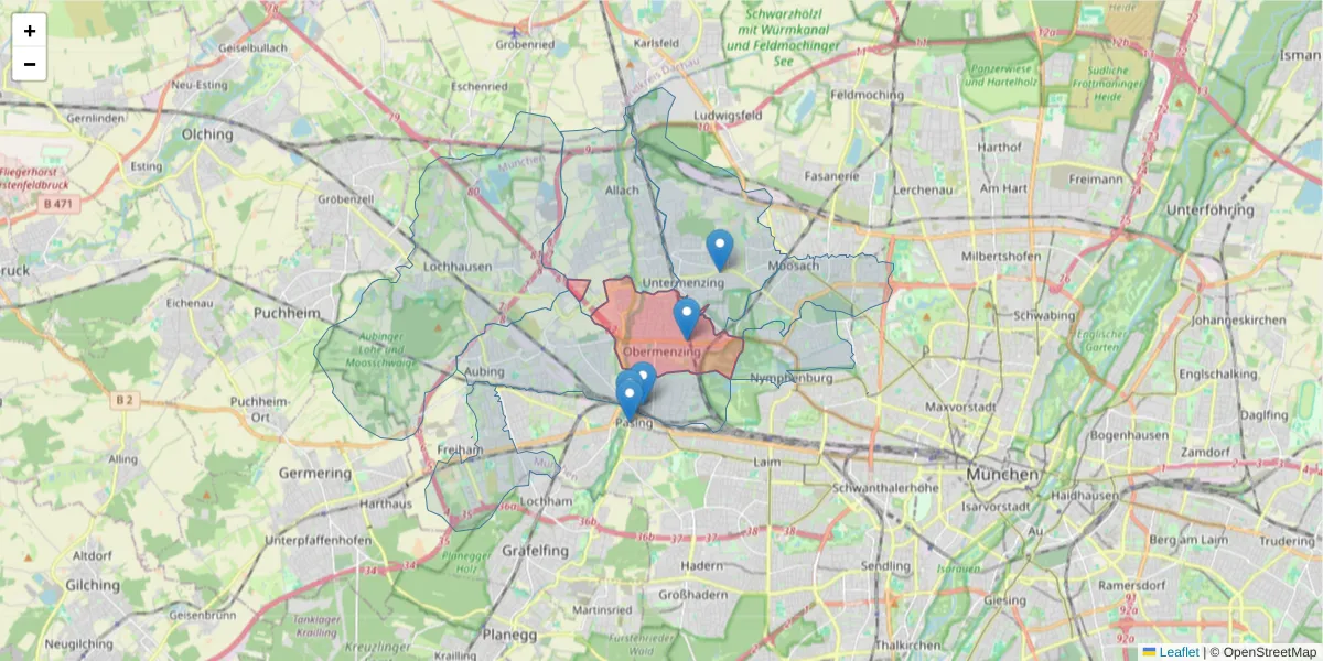 Karte des Postleitzahlen Bereichs  und der umliegenden Postleitzahlen in Deutschland