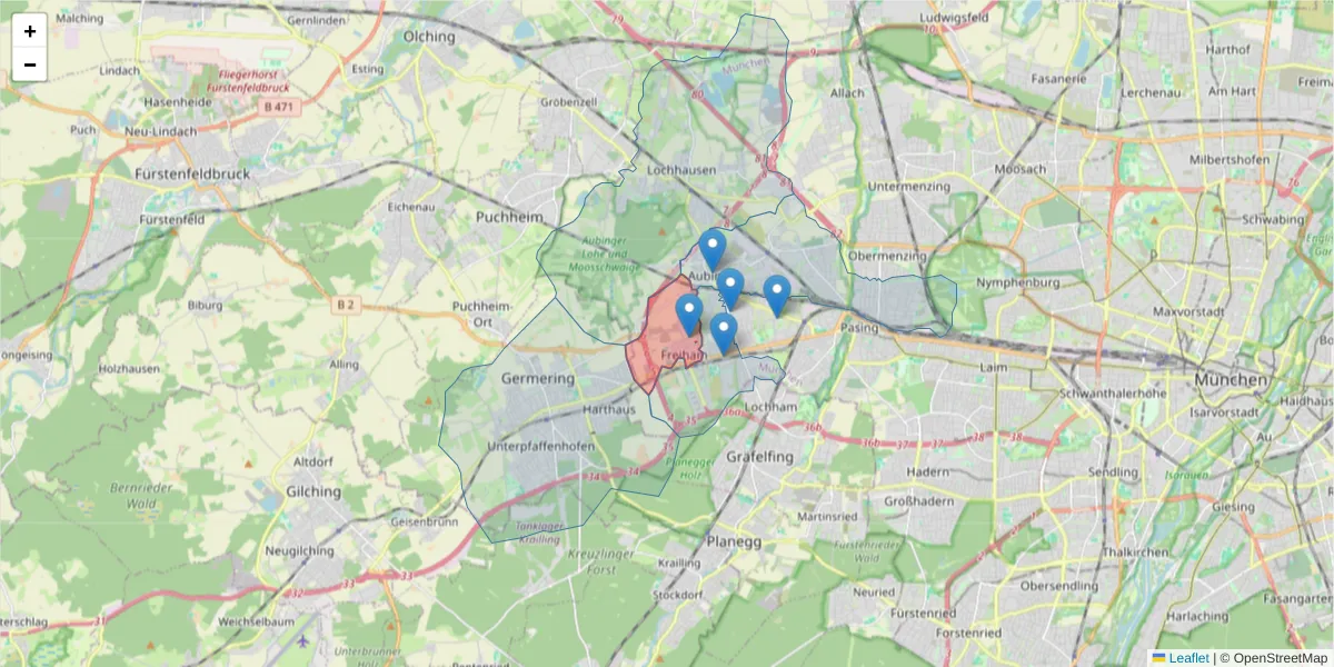 Karte des Postleitzahlen Bereichs  und der umliegenden Postleitzahlen in Deutschland