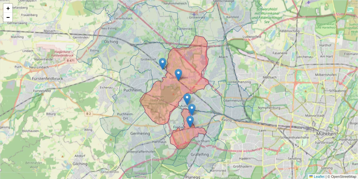 Karte des Postleitzahlen Bereichs  und der umliegenden Postleitzahlen in Deutschland
