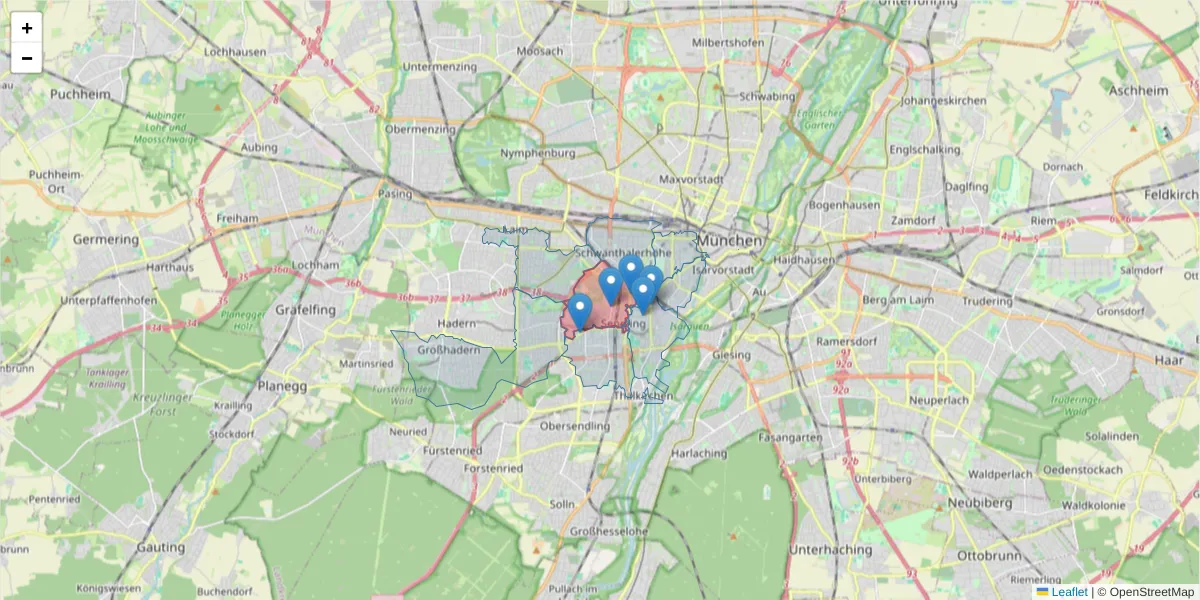 Karte des Postleitzahlen Bereichs  und der umliegenden Postleitzahlen in Deutschland