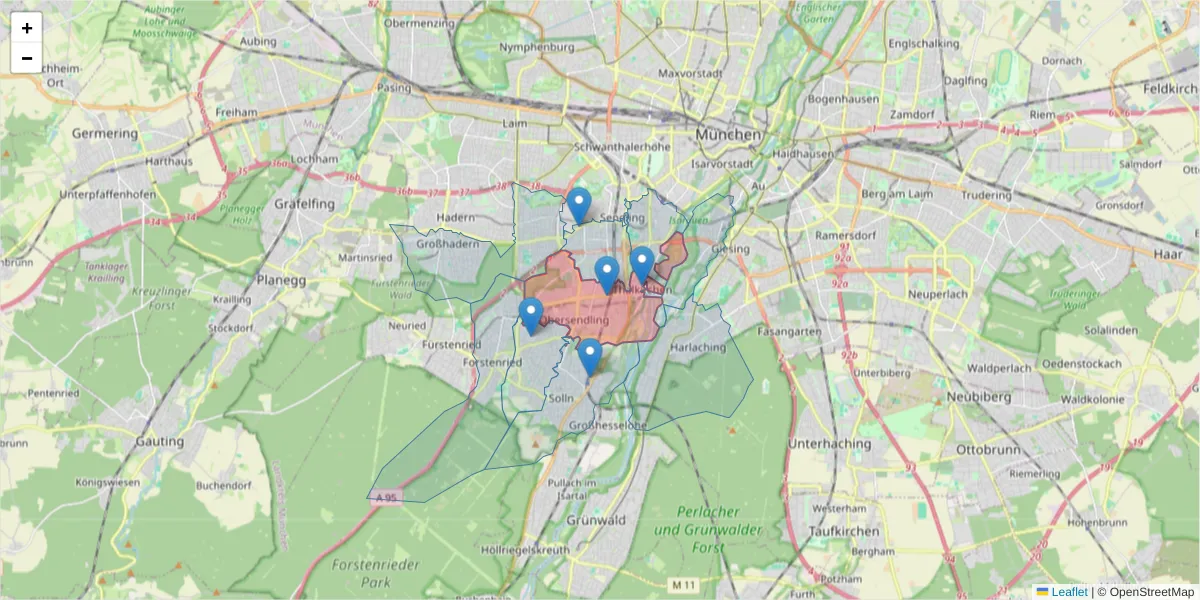 Karte des Postleitzahlen Bereichs  und der umliegenden Postleitzahlen in Deutschland
