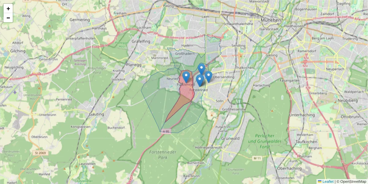 Karte des Postleitzahlen Bereichs  und der umliegenden Postleitzahlen in Deutschland