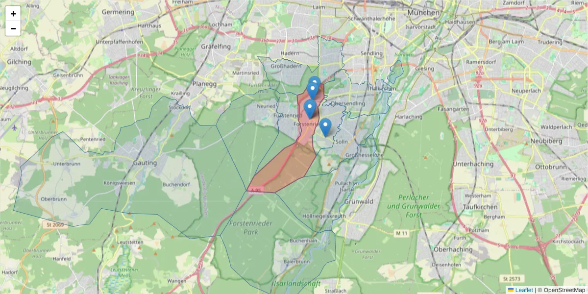 Karte des Postleitzahlen Bereichs  und der umliegenden Postleitzahlen in Deutschland