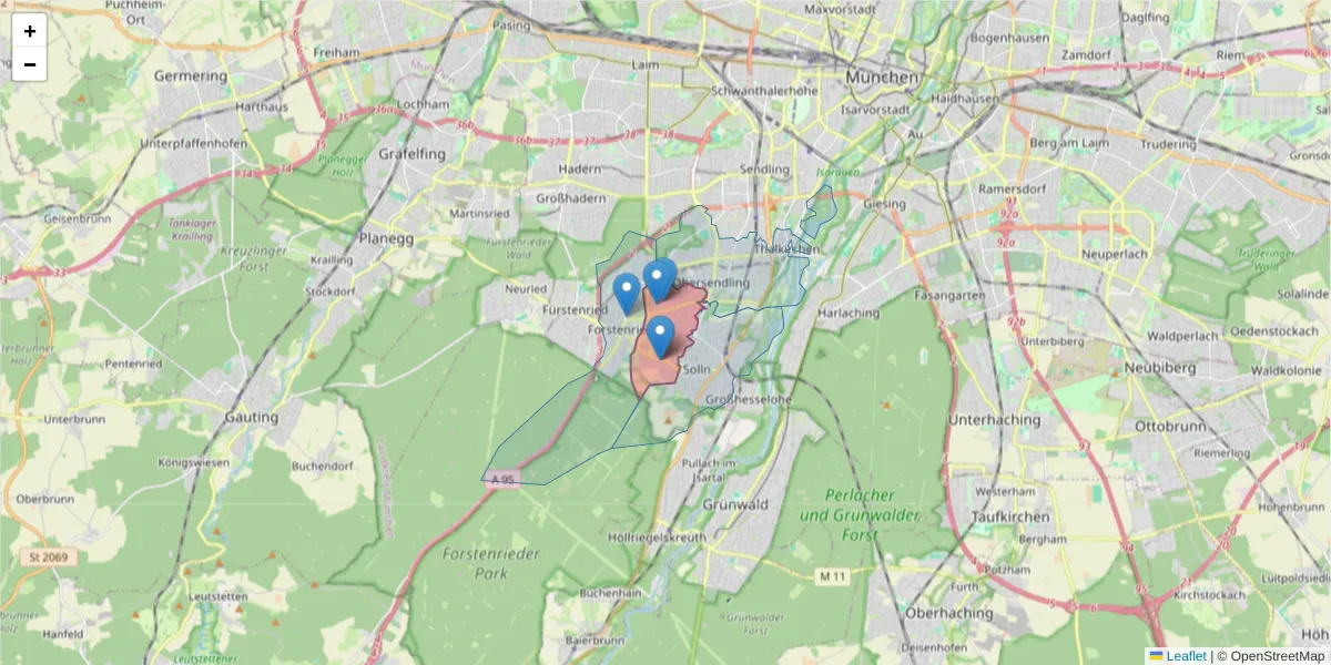 Karte des Postleitzahlen Bereichs  und der umliegenden Postleitzahlen in Deutschland
