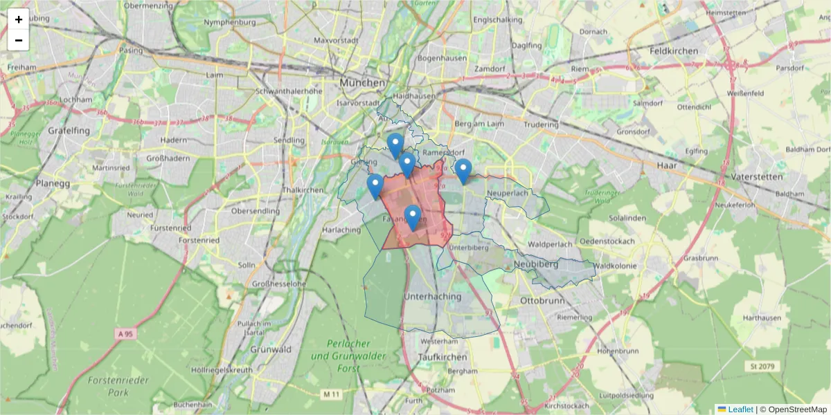 Karte des Postleitzahlen Bereichs  und der umliegenden Postleitzahlen in Deutschland