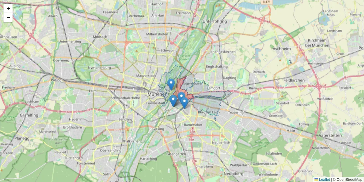 Karte des Postleitzahlen Bereichs  und der umliegenden Postleitzahlen in Deutschland