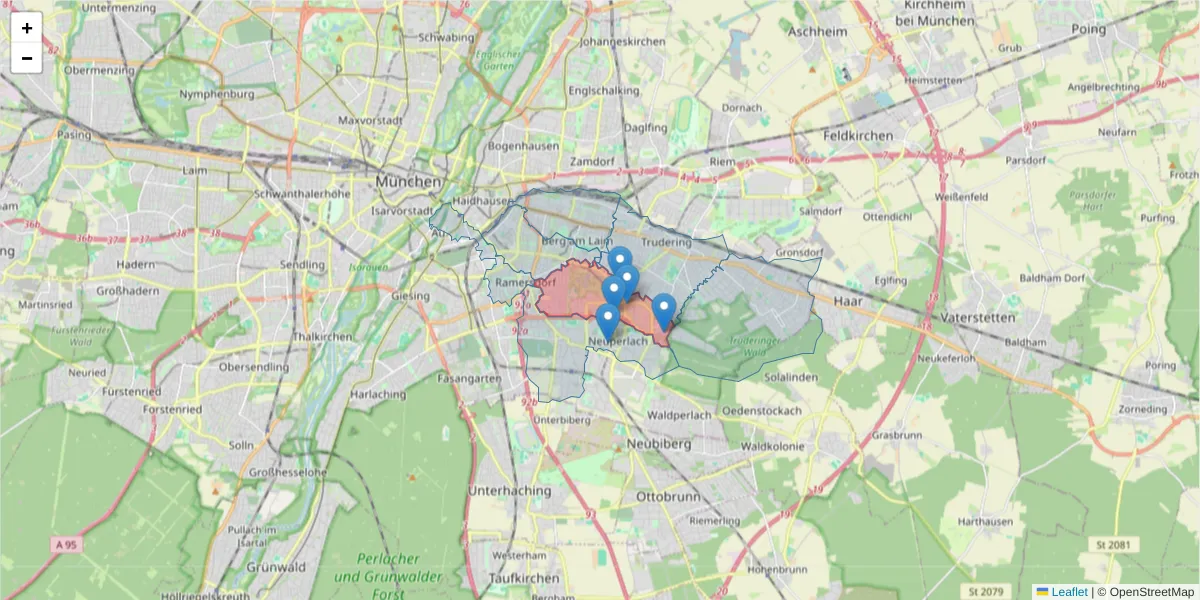 Karte des Postleitzahlen Bereichs  und der umliegenden Postleitzahlen in Deutschland