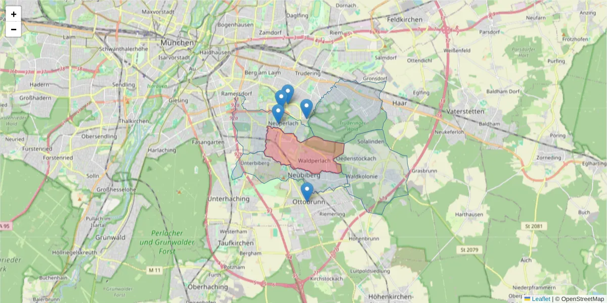 Karte des Postleitzahlen Bereichs  und der umliegenden Postleitzahlen in Deutschland