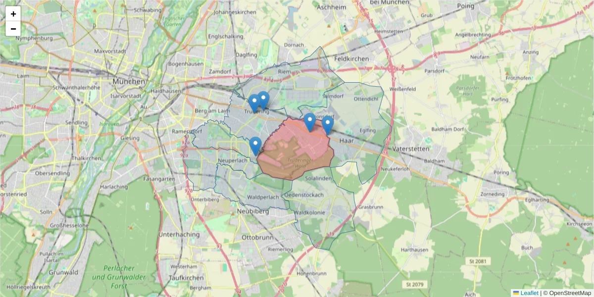 Karte des Postleitzahlen Bereichs  und der umliegenden Postleitzahlen in Deutschland