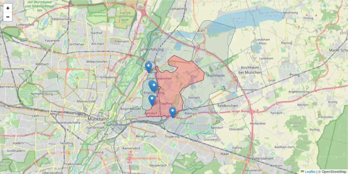 Karte des Postleitzahlen Bereichs  und der umliegenden Postleitzahlen in Deutschland