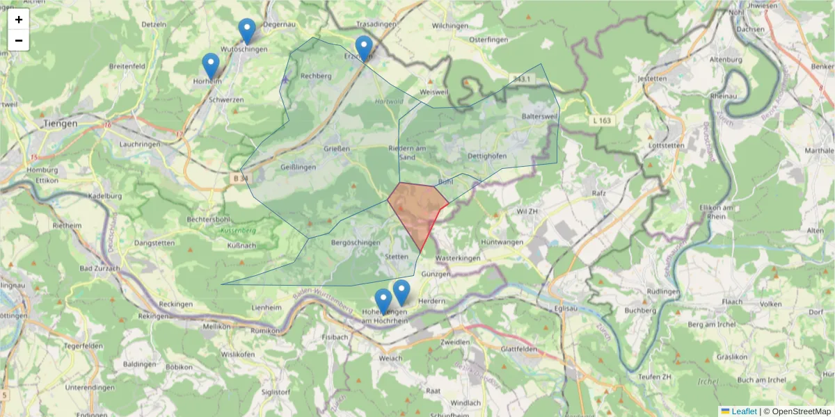 Karte des Postleitzahlen Bereichs  und der umliegenden Postleitzahlen in Deutschland