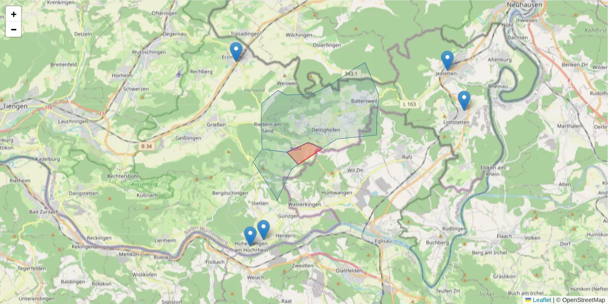 Karte des Postleitzahlen Bereichs  und der umliegenden Postleitzahlen in Deutschland