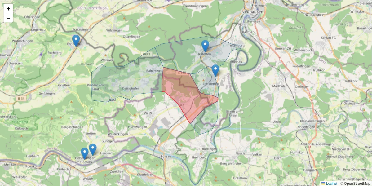 Karte des Postleitzahlen Bereichs  und der umliegenden Postleitzahlen in Deutschland