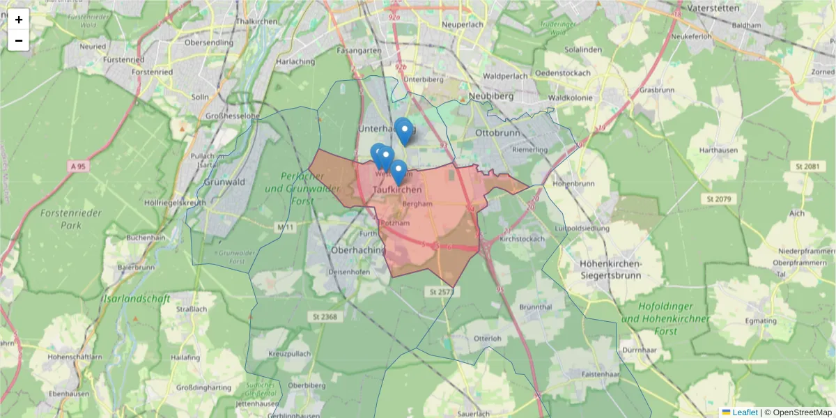 Karte des Postleitzahlen Bereichs  und der umliegenden Postleitzahlen in Deutschland