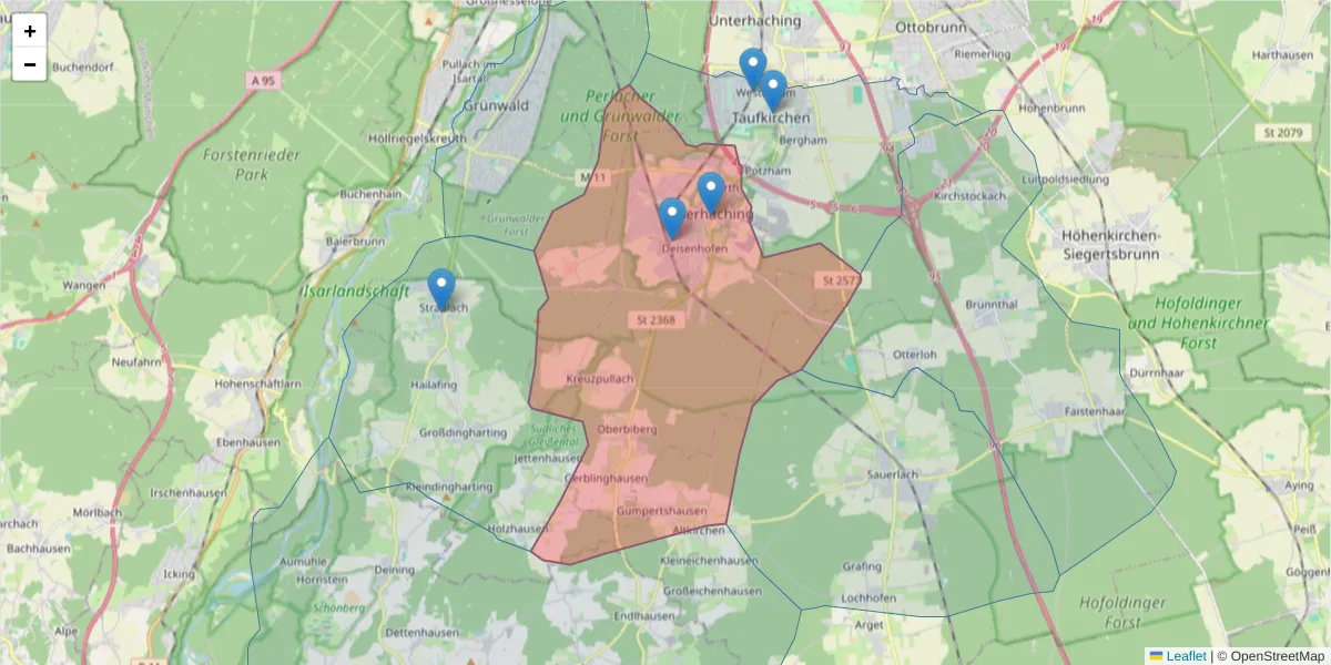 Karte des Postleitzahlen Bereichs  und der umliegenden Postleitzahlen in Deutschland