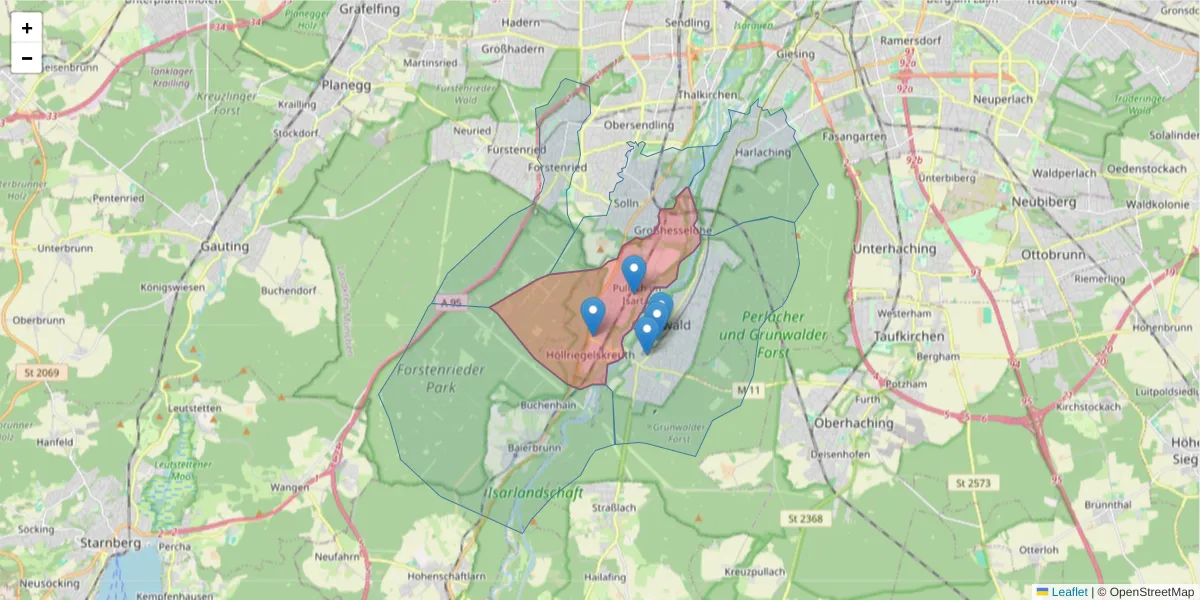 Karte des Postleitzahlen Bereichs  und der umliegenden Postleitzahlen in Deutschland