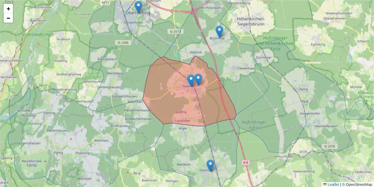 Karte des Postleitzahlen Bereichs  und der umliegenden Postleitzahlen in Deutschland