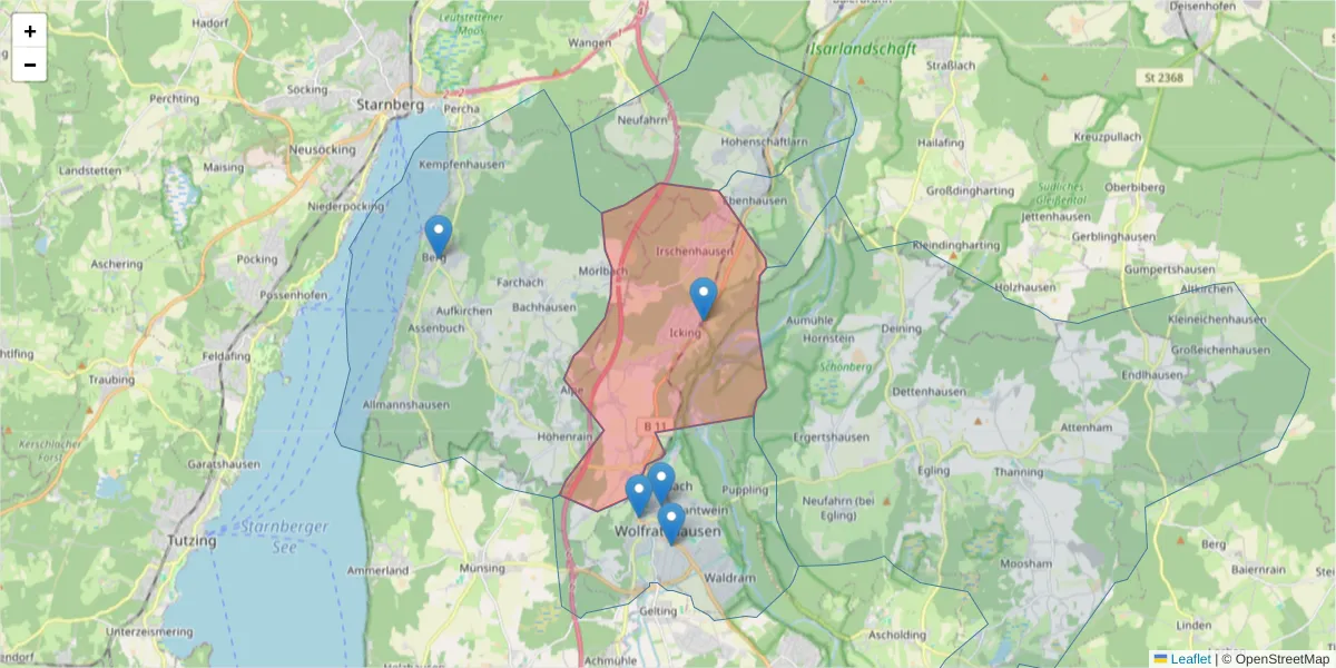 Karte des Postleitzahlen Bereichs  und der umliegenden Postleitzahlen in Deutschland