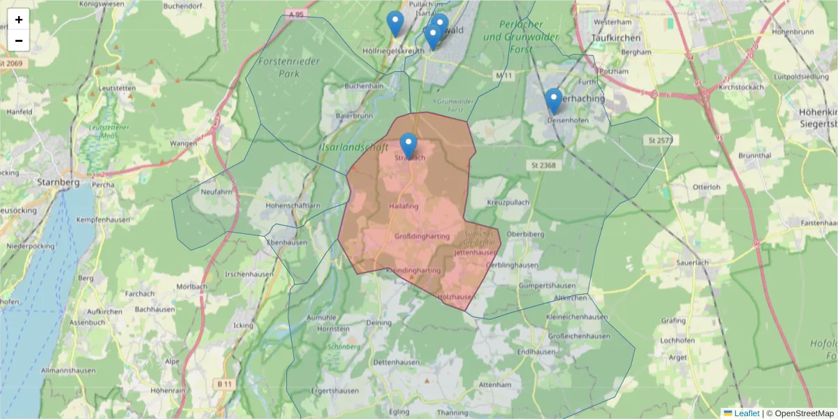 Karte des Postleitzahlen Bereichs  und der umliegenden Postleitzahlen in Deutschland