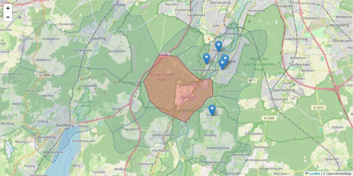 Karte des Postleitzahlen Bereichs  und der umliegenden Postleitzahlen in Deutschland