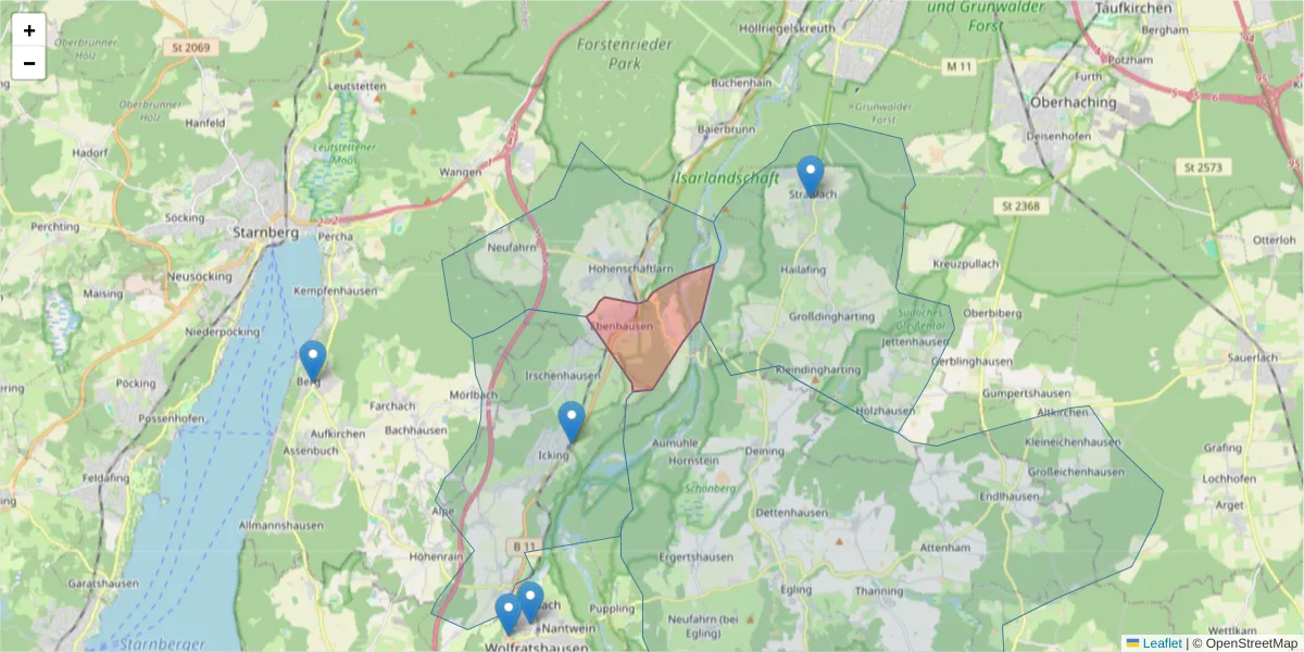 Karte des Postleitzahlen Bereichs  und der umliegenden Postleitzahlen in Deutschland