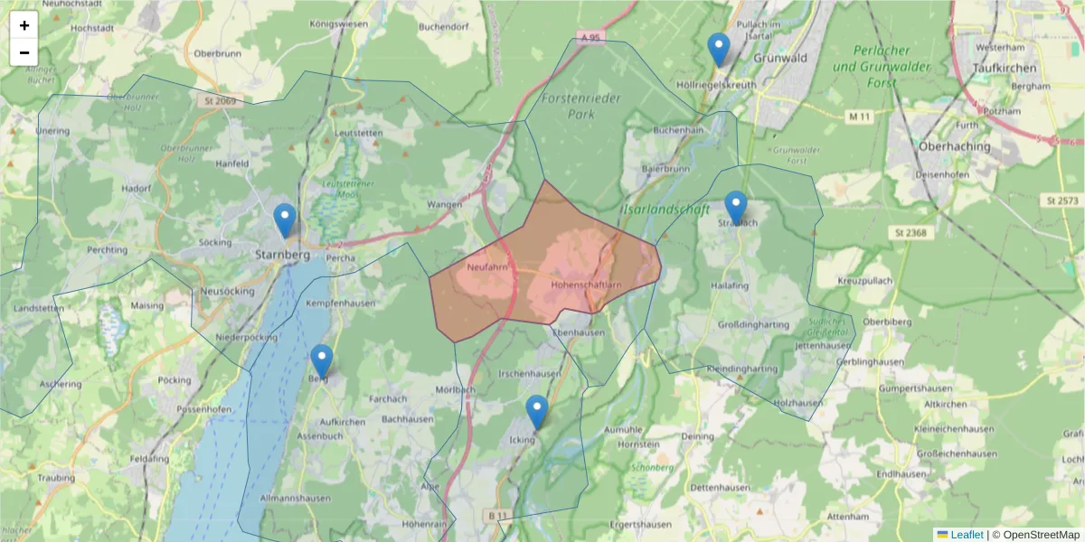 Karte des Postleitzahlen Bereichs  und der umliegenden Postleitzahlen in Deutschland