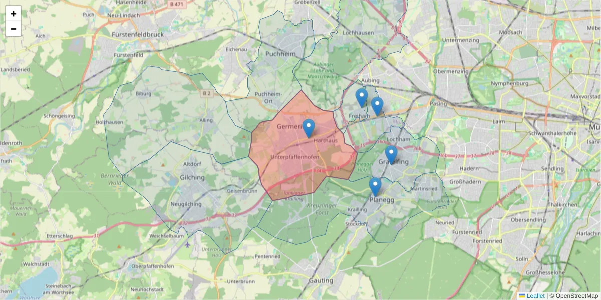 Karte des Postleitzahlen Bereichs  und der umliegenden Postleitzahlen in Deutschland
