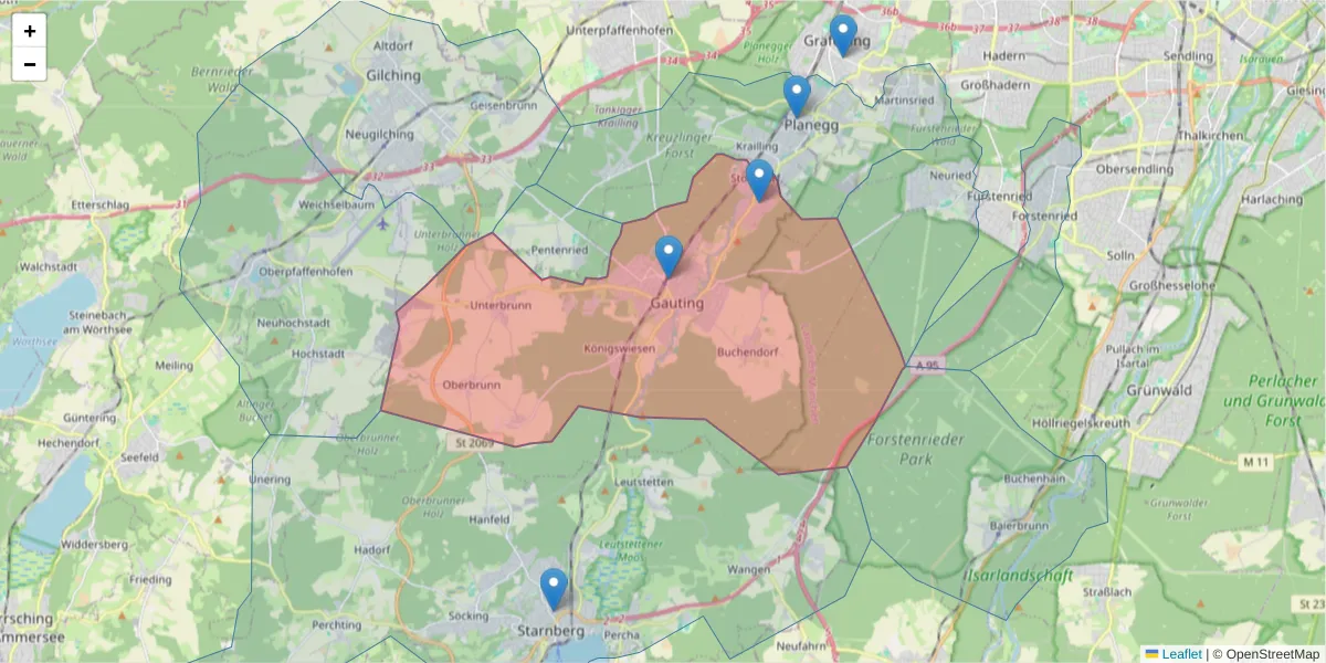 Karte des Postleitzahlen Bereichs  und der umliegenden Postleitzahlen in Deutschland