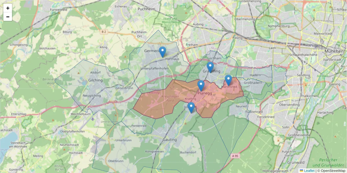 Karte des Postleitzahlen Bereichs  und der umliegenden Postleitzahlen in Deutschland
