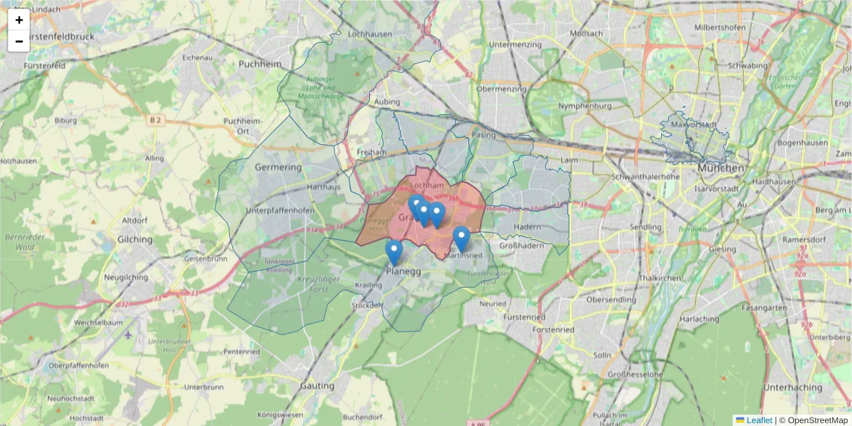 Karte des Postleitzahlen Bereichs  und der umliegenden Postleitzahlen in Deutschland