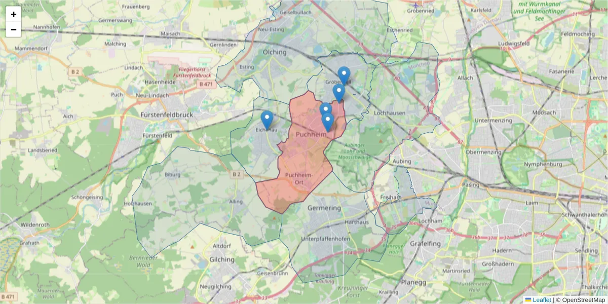 Karte des Postleitzahlen Bereichs  und der umliegenden Postleitzahlen in Deutschland