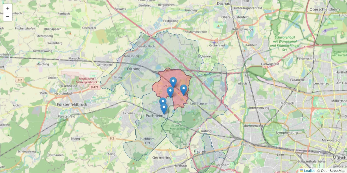 Karte des Postleitzahlen Bereichs  und der umliegenden Postleitzahlen in Deutschland