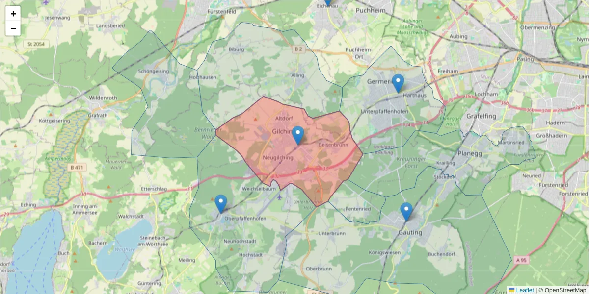 Karte des Postleitzahlen Bereichs  und der umliegenden Postleitzahlen in Deutschland
