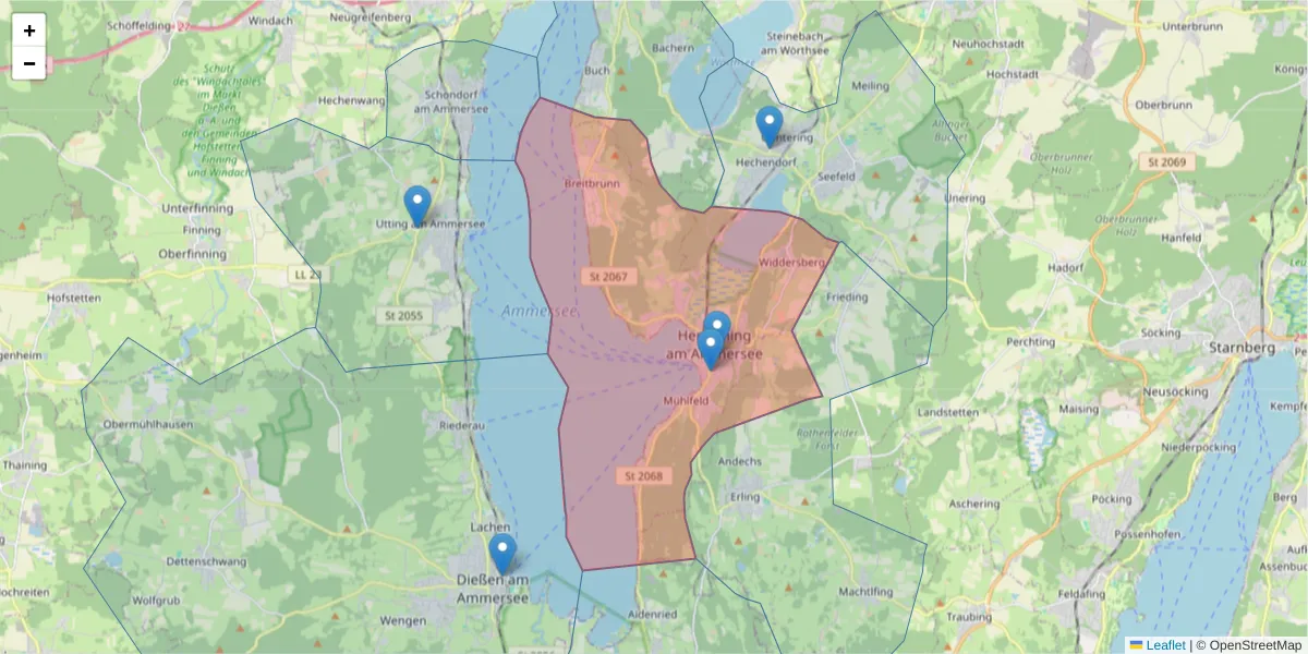 Karte des Postleitzahlen Bereichs  und der umliegenden Postleitzahlen in Deutschland