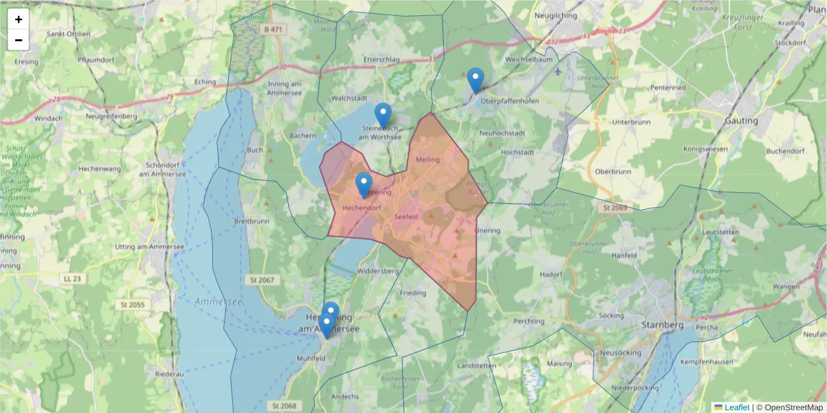 Karte des Postleitzahlen Bereichs  und der umliegenden Postleitzahlen in Deutschland